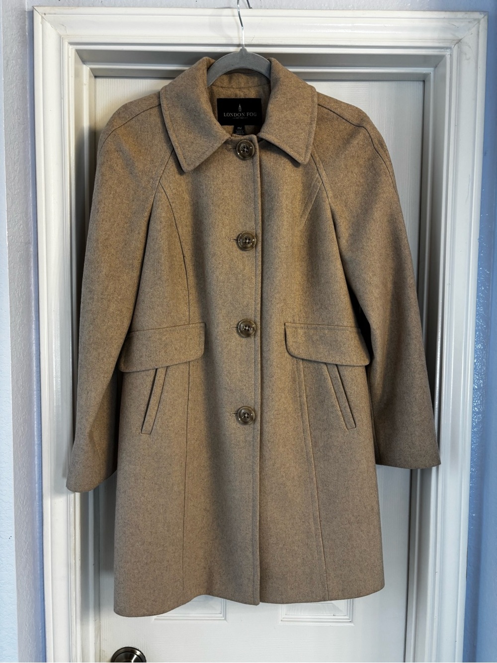 London Fog Tan Wool-Blend Button Front Pea Coat